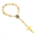 JC Crystal Gold Beaded Catholic Rosary   Cross Virgin Mary Beaded Chain Bracelet Pocket Mini Rosary