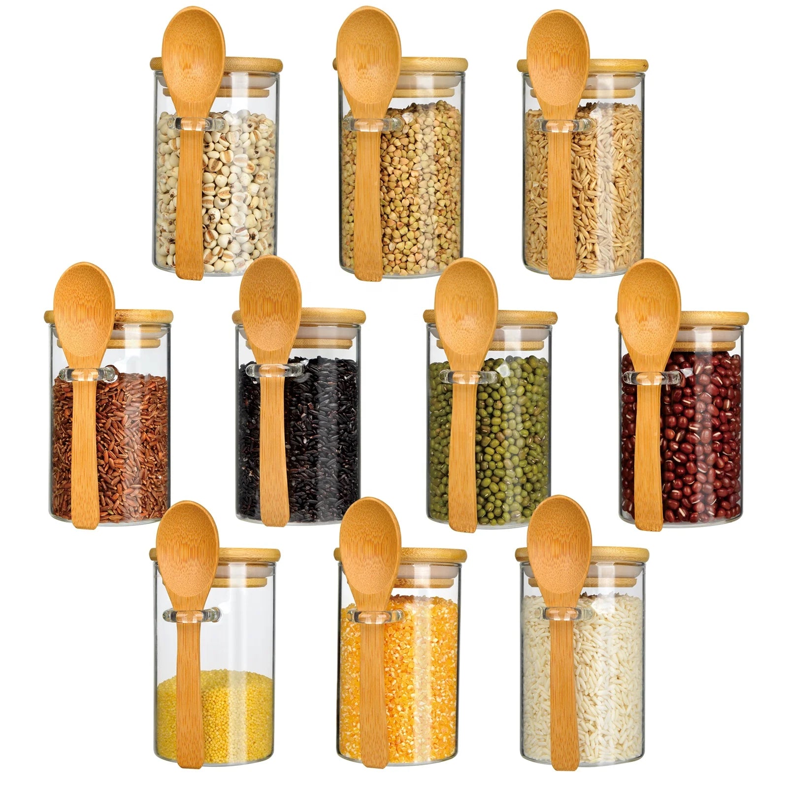 YOLOWE HOME 10ozGlass Jars with Bamboo Lids Modern Design Food Container for Kitchen for Pasta Cookies Customizable Party Use