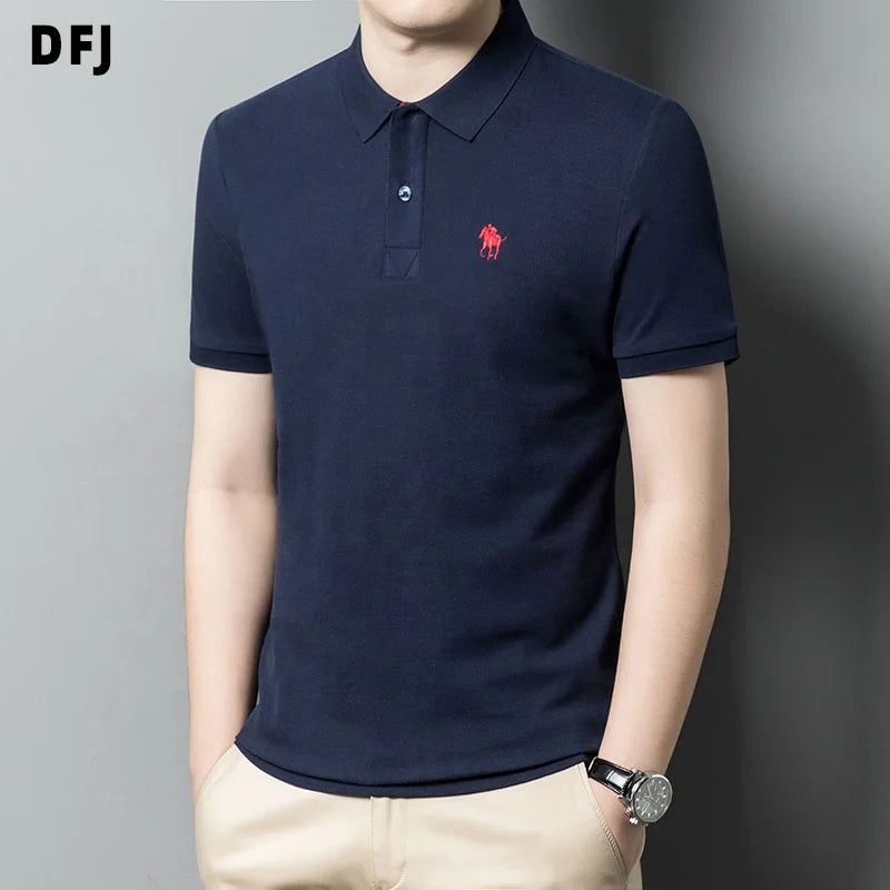 Custom Logo Printed Plain Men's  T-Shirt Anti-Wrinkle Dark Blue with Short Sleeve and Embroidered 3D Pattern