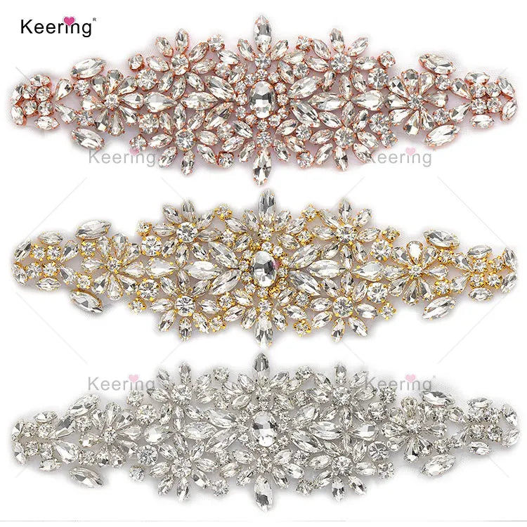 Sparkly Bridal Crystal Garter Rhinestone Belt Applique Bling Bodice Diamante Sash for Weeding Party Dress WRA-997