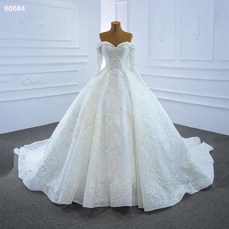 Jancember RSM66684 2020 Elegant White Long Sleeve Bridal Gowns Princess Wedding Dress
