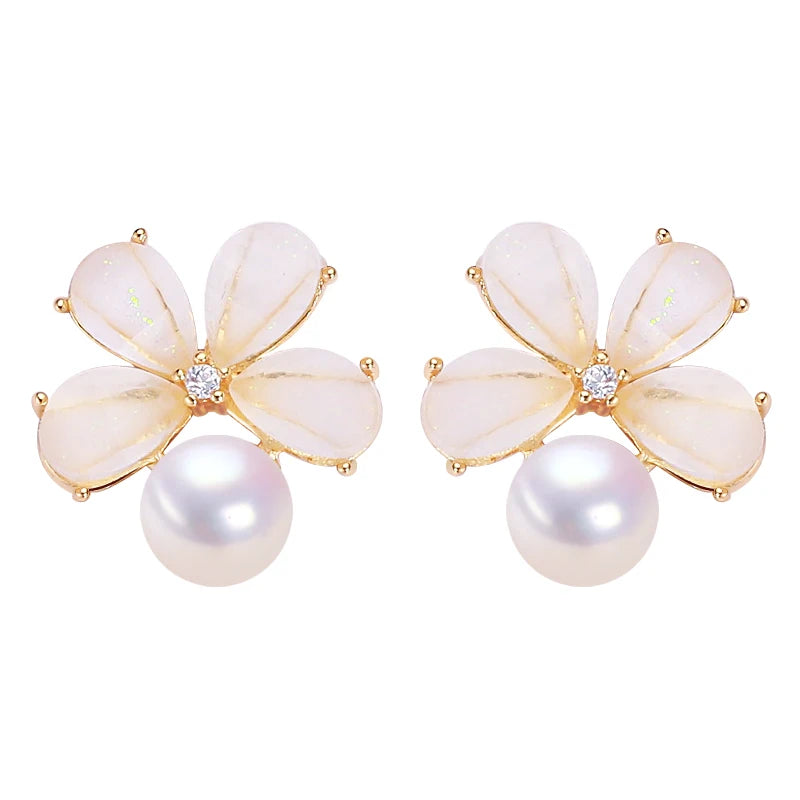 Wholesale S925 Silver Needle Flower Pearl Stud Earrings Natural Freshwater Pearl Jewelry