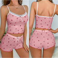 Women's Summer Casual Two-Piece Pajamas Strawberry Print Pajamas ODM/OEM Custom Logo Letter Pattern Sleepwear