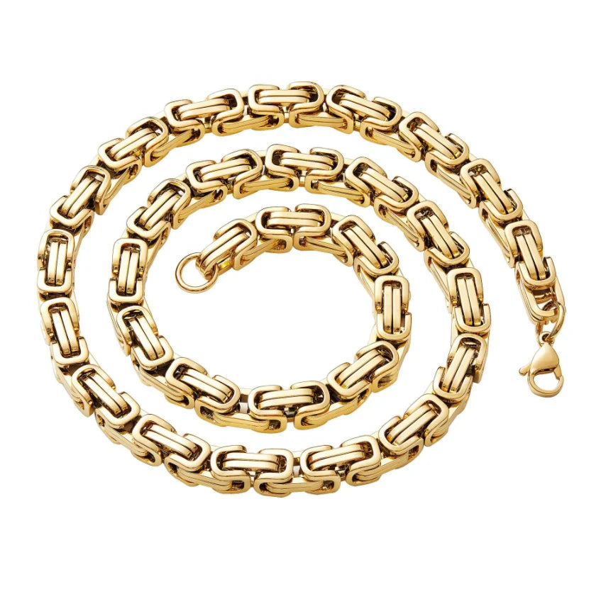 Stainless Steel Men' s Chain Byzantine Necklace Link Chain 18K Gold Plated Necklace