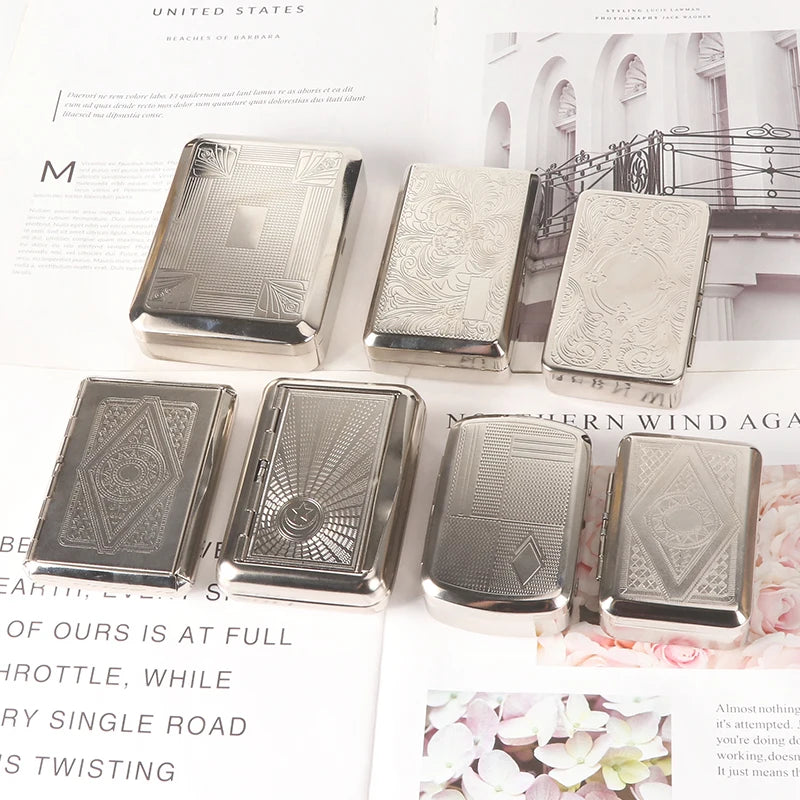 Erliao Stainless Steel Airtight Tobacco Tin Vintage Embossed 3 Size Travel Friendly Multi Use Lighter Case Eco Friendly
