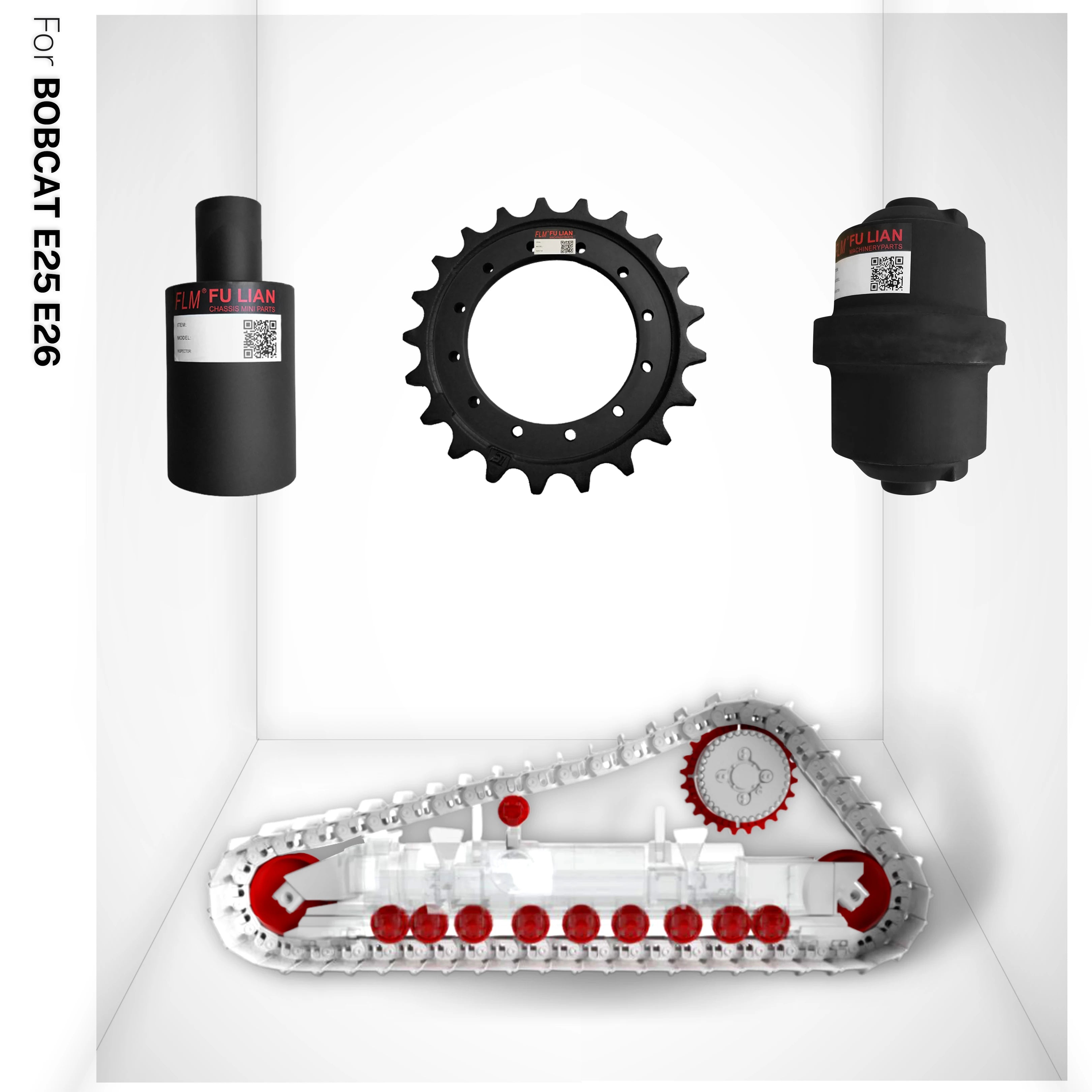 E25 E26 Undercarriage Parts Rubber Track Idler Bottom Roller Sprocket Top Carrier Roller for Bobcat Mini Excavator