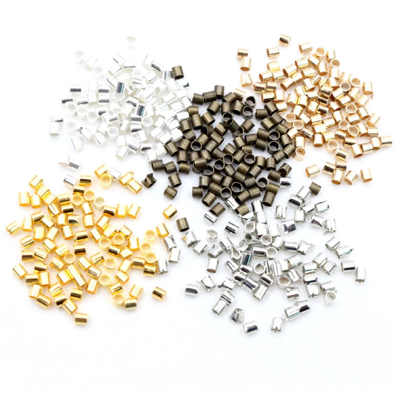 500pcs 1.5 2.0mm Gold Silver Color Tube Crimp End Beads Stopper Spacer Beads for DIY Necklace Jewelry Making Findings Supplies
