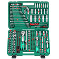 216PCS Professional 1/2" 3/8" 1/4"Dr Socket Set 24T Ratchet Handle S2 Bits Green Box Tool Kit