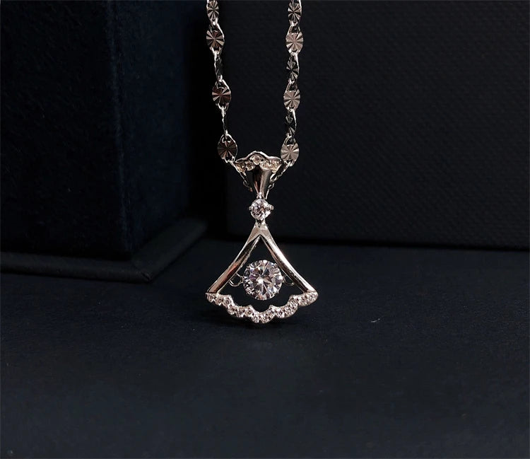 Exquisite Geometric Women Jewelry 925 Sterling Silver Scalloped Skirt Shape Diamond Necklace for Women Girls