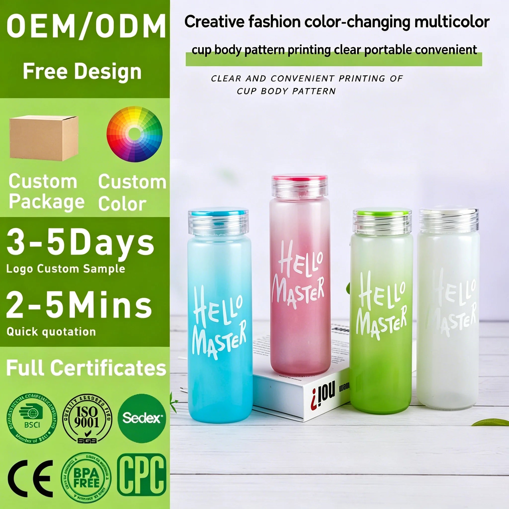 Wholesale Frosted Glass Cup with Color-Changing Logo Creative Advertising Perfect Drinkware Sublimation Print Can Logo Gift Cup
