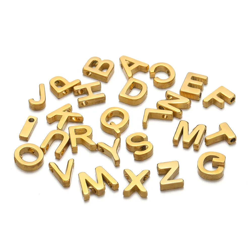 10pcs Stainless Steel Gold Color Letters Hole Beads for DIY Jewelry Bracelet Making Necklace Findings Accessories