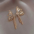 Luxury Shiny Rhinestone Butterfly Dangle Earrings 925 Silver Needle Rhinestone Earrings Vintage Butterfly Tassel Drop Earrings