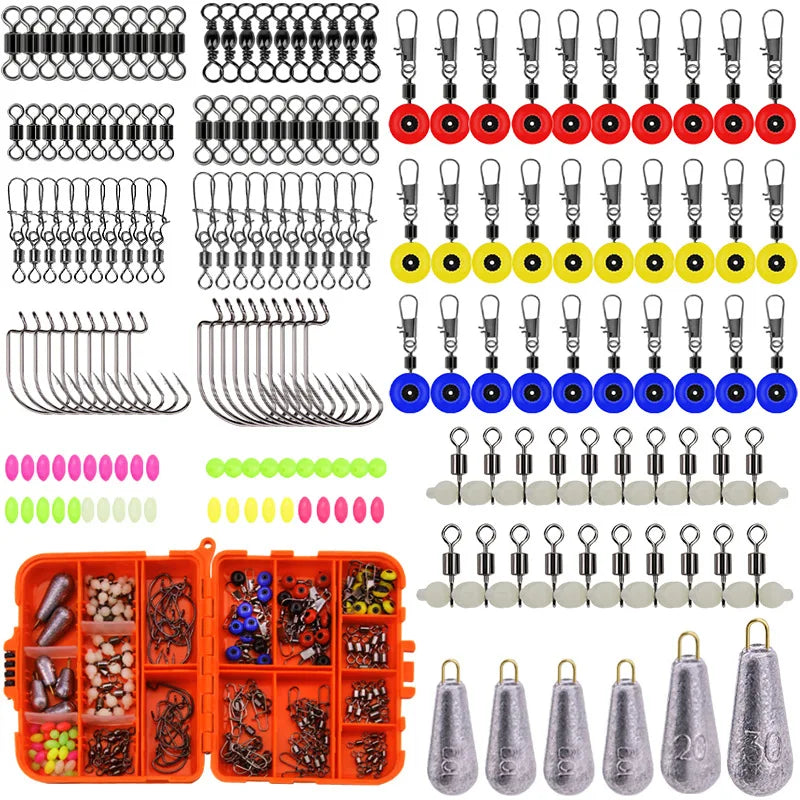 WEIHE 177Pcs Fishing Accessories Set Swivels Stoppers Hooks Fish Lures in Storage Box Fishing Tackle Gear Equipment Pesca