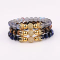 New Fashion Natural Stone Bracelet CZ Crown Charm Beaded Elastic Bracelet Men Women