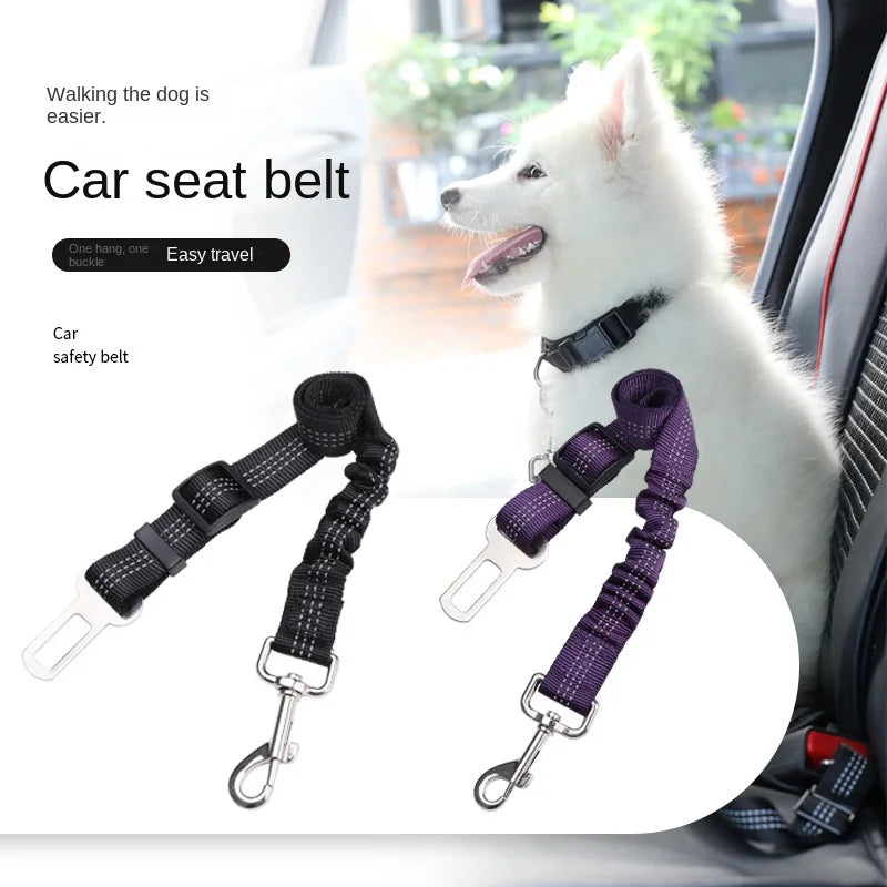 Premium Quality Retractable Pet Seat Belt Reflective Car Dog Safety Rope Solid Pattern Nylon Webbing Pet Leash