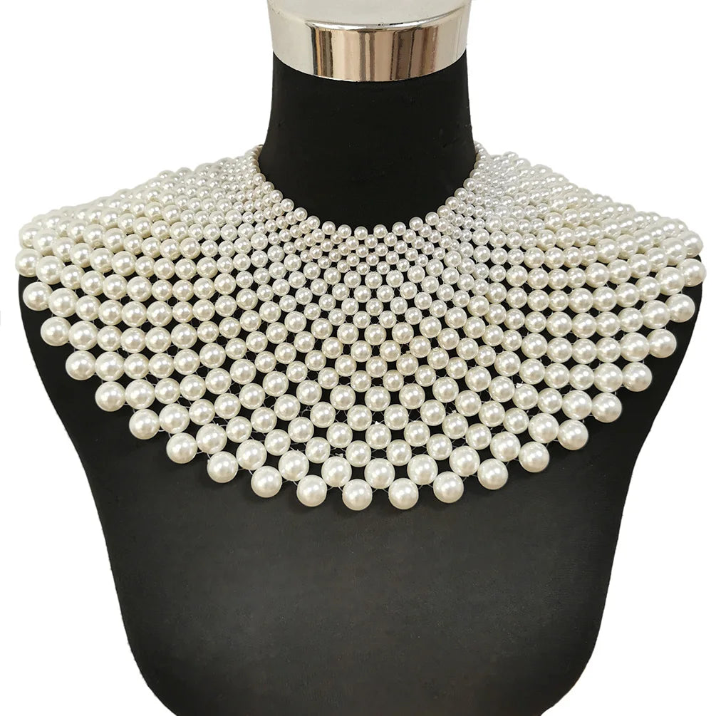 Best Selling African Handmade White Color Beaded Necklaces Women Chunky Bib Pearl Collar Body Jewelry