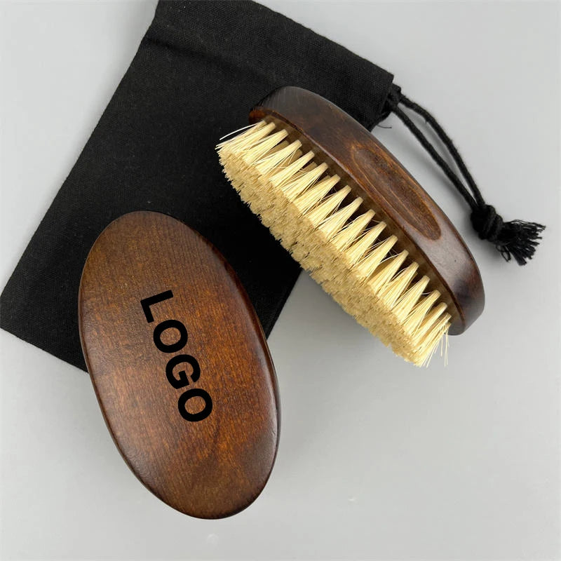 Custom Logo Beard Brush for Men Beards and Mustaches 100% Pure Sisal Bristle Wood Beard Shaving Brush Cleaning Brush