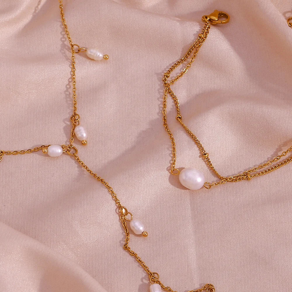 Guarantee Dreamshow Valentines Fresh Water Pearls Tassel Necklace 18k Gold Plated Stainless Steel Chain Charm Necklace