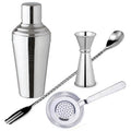 Sustainable Eco-Friendly 4-Piece Stainless Steel Bar Set Essential Cocktail Kit Shaker Jigger Strainer Professional Bartender
