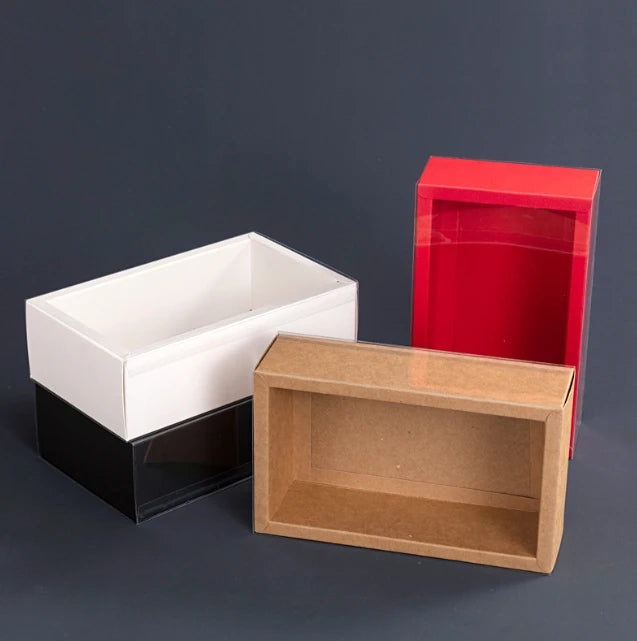 Kraft Paper Rigid Gift Box Transparent PVC Window Black Delicate Drawer Display Embossing Recycled Materials for Wedding for