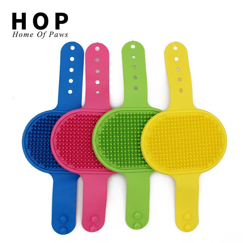 Rubber Dog Hair Grooming Massage Bath Brush Pet Bath Glove Cat Shampoo Showering Comb With Adjustable Ring