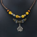 Ethnic Style Jewelry Multi Layered Leather Rope Opal Beads Alloy Lotus Pendant Necklaces f