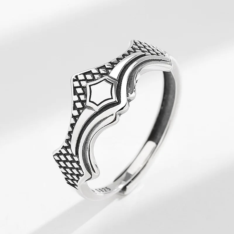 Rainbowking S925 Sterling Silver Vintage Knight Ring Ins Domineering Niche Cold Wind Do Old Open Rings for Men Fine Jewelry Ring