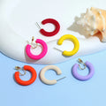 Wholesale Large Acrylic Stud Earrings No.9 C Shape Lacquered Clip-On Sweet Earrings Colorful Fashion Jewellery