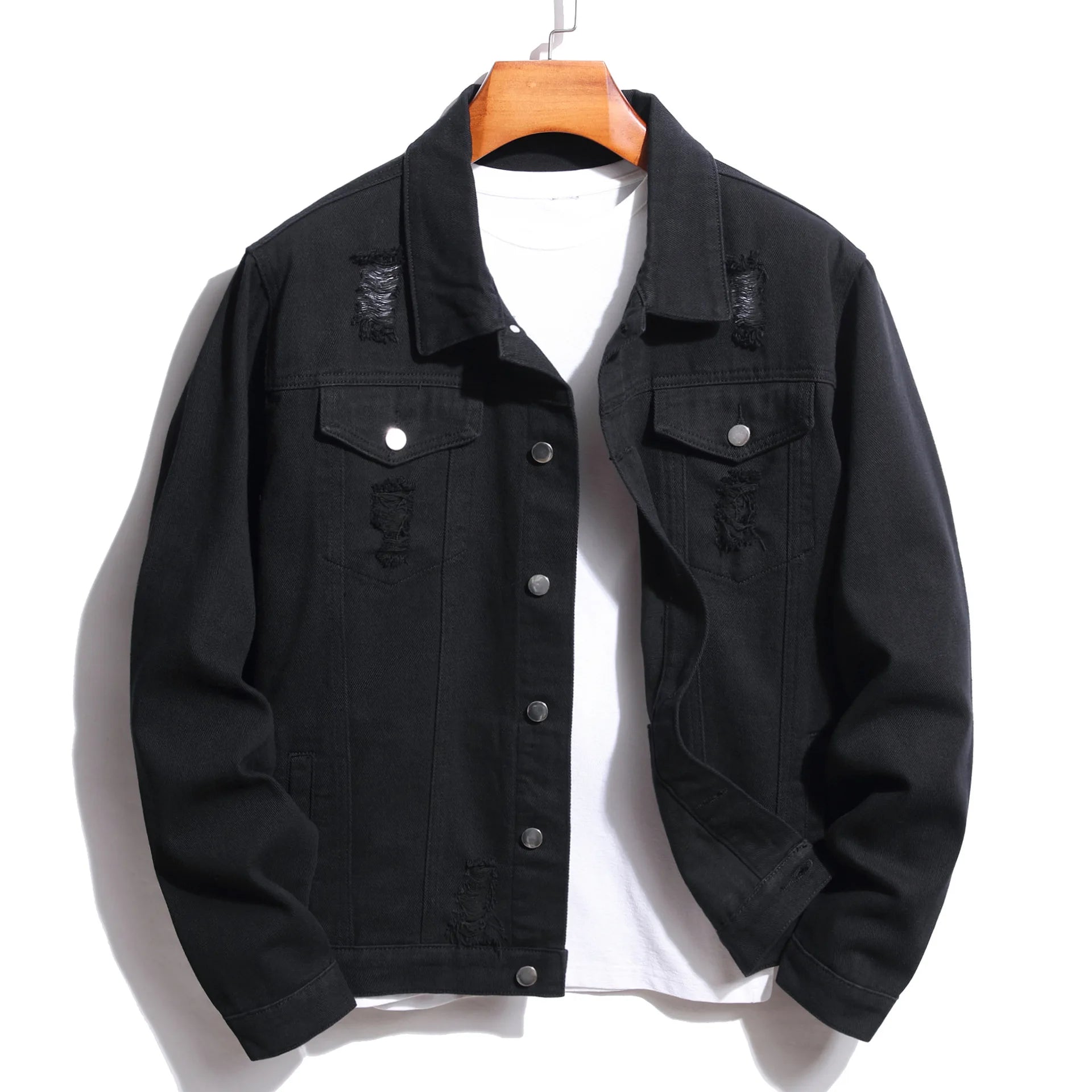 Black Denim for Men's Wear in Autumn and Winter 2023 New Perforated Craft Men's Jackets