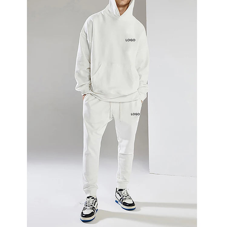 K220023 Factory Custom Men's Terry Casual Sweatpants and Hoodie Set Hip Hop Fashion Street Wear Joggers Set for Men
