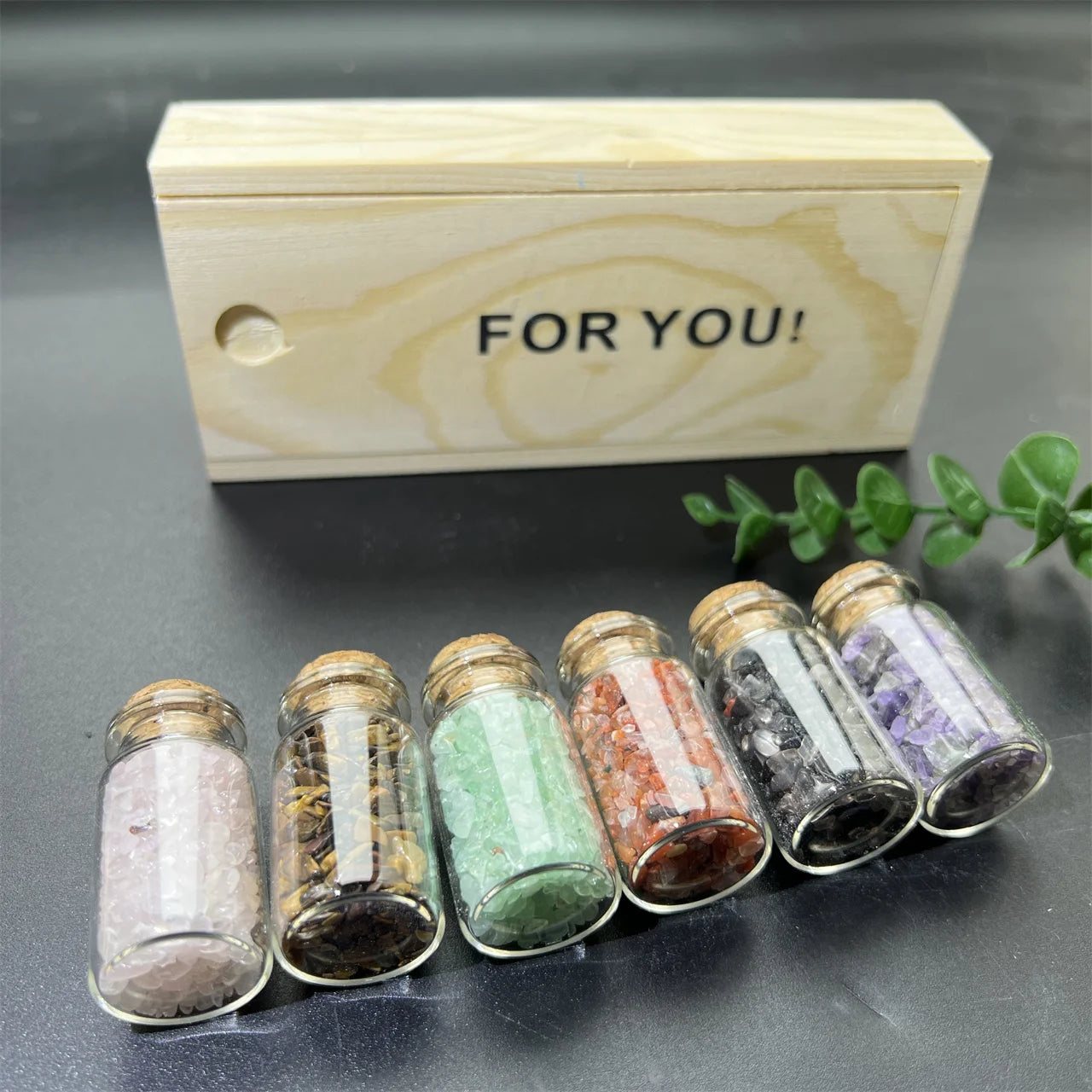 Natural Quartz Gravel Bottle Custom-made Folk Crafts Crystal Chips Wish Bottle Wooden Gift Box