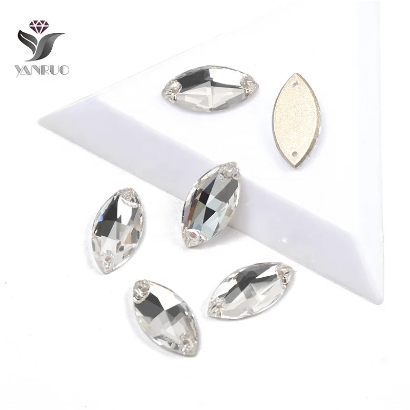 YANRUO 3223 Navette  Clear Sewing Rhinestones With All Sizes Flat Back Sew on Stones