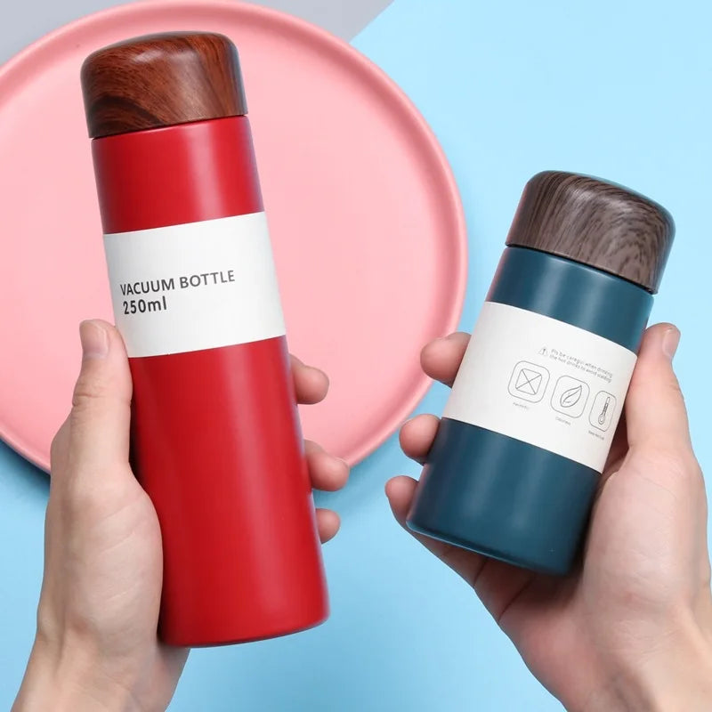 150ml 250ml Thermos Water Bottle Stainless Steel Vacuum Insulated Flask With Wood Lid