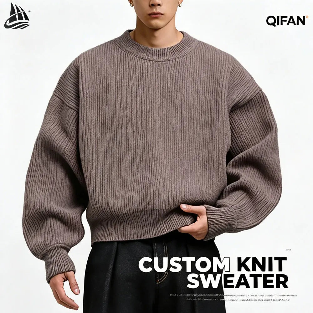 Custom Knit Pullover Distressed Vintage Wash Discharge Sweater for Men