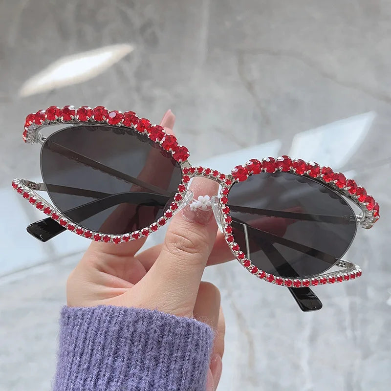 Fashion Oversized Sunglasses Women Luxury Rhinestones Sunglasses Round Sun Glasses Shades for Women Oculos De Sol Feminino