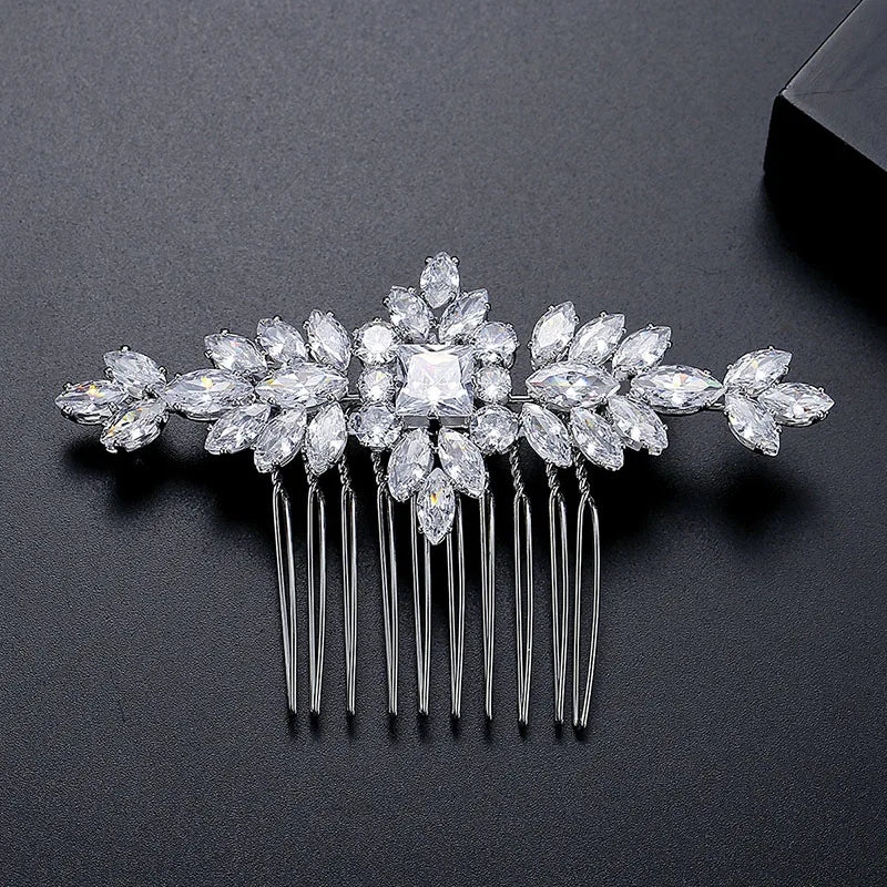 SLBRIDAL Top Quality Prong Setting Clear Cubic Zircon Bridal Hair Comb Wedding CZ Headpiece Hair Accessories Women Hair Jewelry