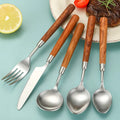 Retro Pear Wood Handle Matte 304 Stainless Steel Flatware Set Knife Fork Spoon Silverware Restaurant Cutlery Set With Box