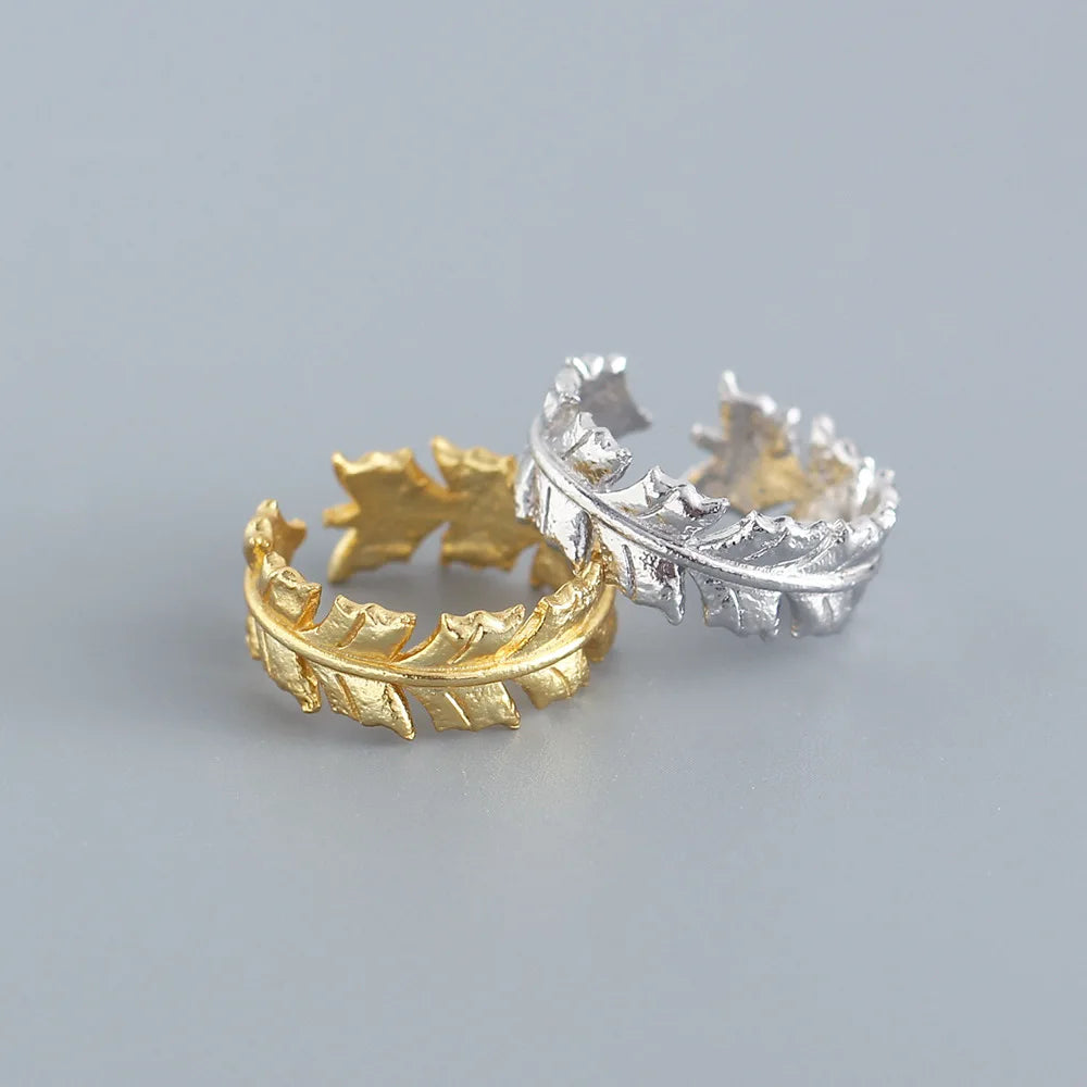 Wholesale S925 Sterling Silver 18K Real Gold Plating Leaf Design Rings Jewelry for Women TYJ0306