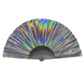 33cm Iridescent Reflective Bamboo Neon Handcrafted Large Hand Fan for Rave Party Home Decoration & Business Gift