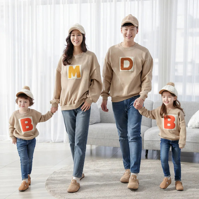 Hot Sale Family Matching Sweatshirts Polyester Cotton Embroidered Casual Crewneck Pullover