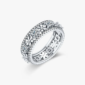 Sparkling Clear Cubic Zirconia Fine Jewelry Accessories Solid 925 Sterling Silver Vintage Daisy Flower Finger Rings for Women