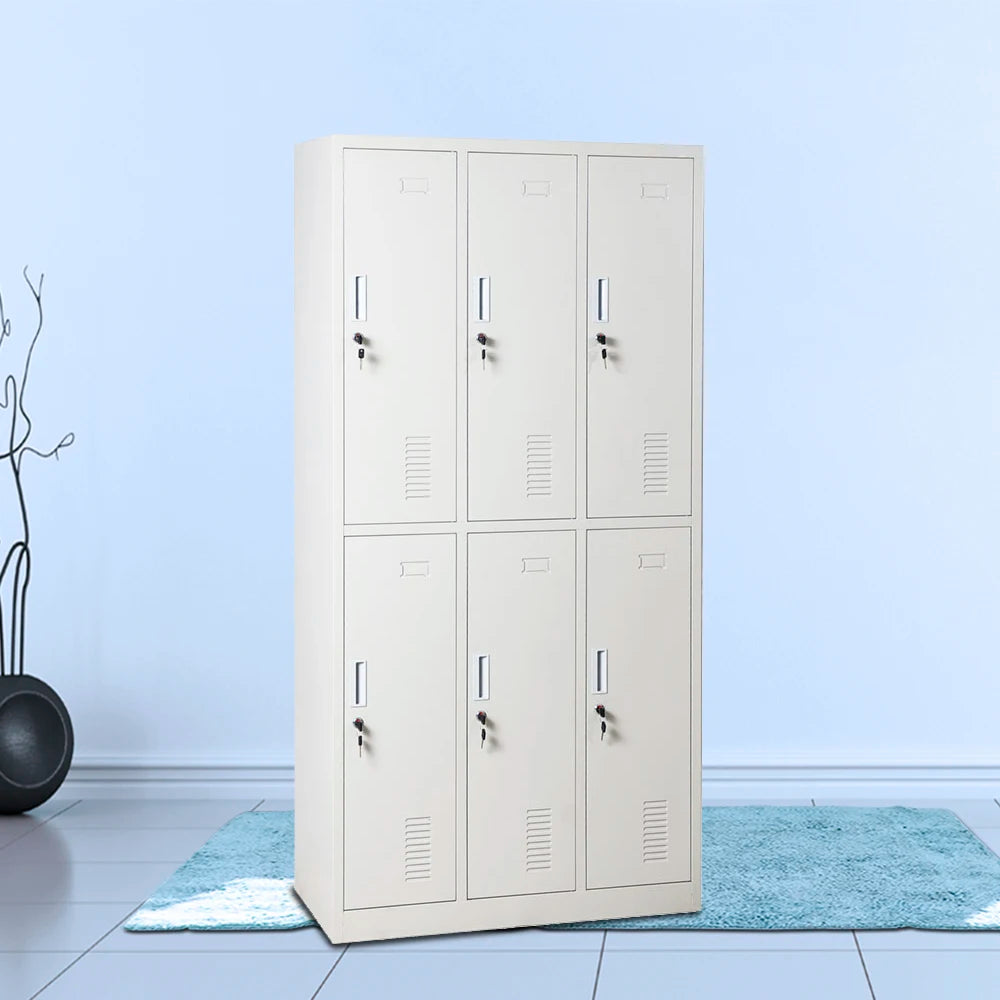 Wholesale Knocked-Down 6 Door Iron Staff Locker Metal Steel Gym Storage Cabinet Customizable Clothes Wardrobe Key Lock