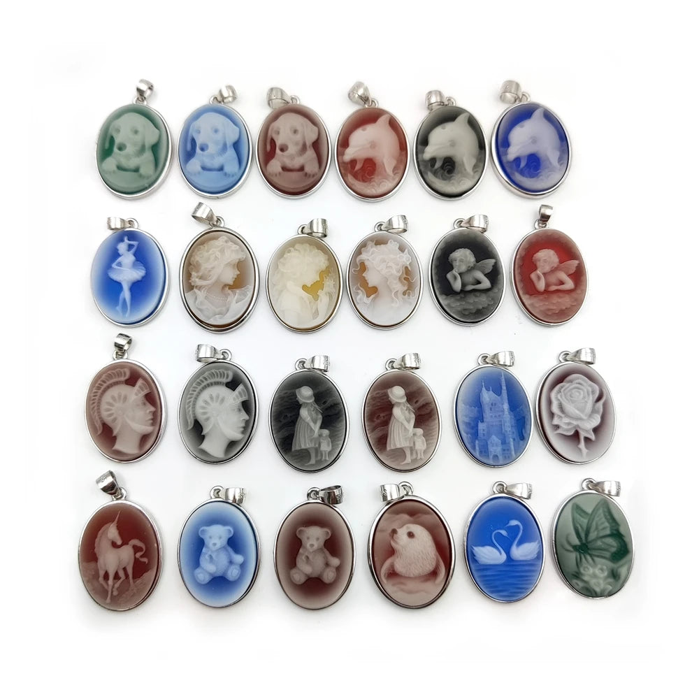 Popular Dolphin Carved Agate Cameo Cabochon Butterfly Gemstone Natural Unicorn Pendants for 925 Sterling Silver Necklace Jewelry