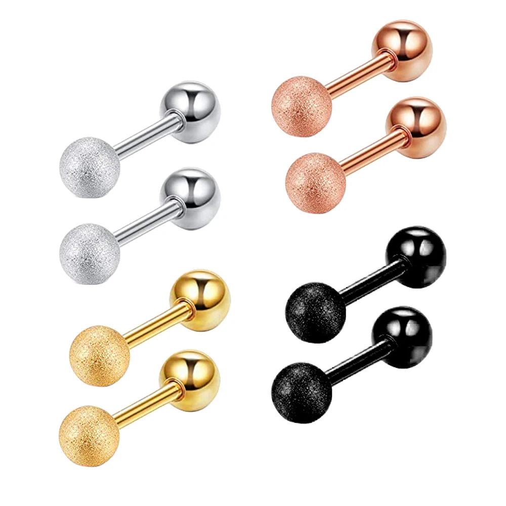Studs Earrings Screw Back for Women Men Stainless Steel Glitter Tragus 16G Piercing for Sensitive Ears Simulated Cartilage