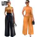 Liu Ming Best Selling Products 2024 Casual High Waist Faux Leather PU Long Wide Leg Pants Trousers for Women