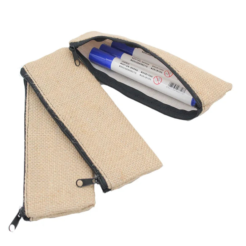 Wholesale Custom Logo Printed School Small Jute Pencil Bag Personalized Burlap Bag Pouch With Zipper