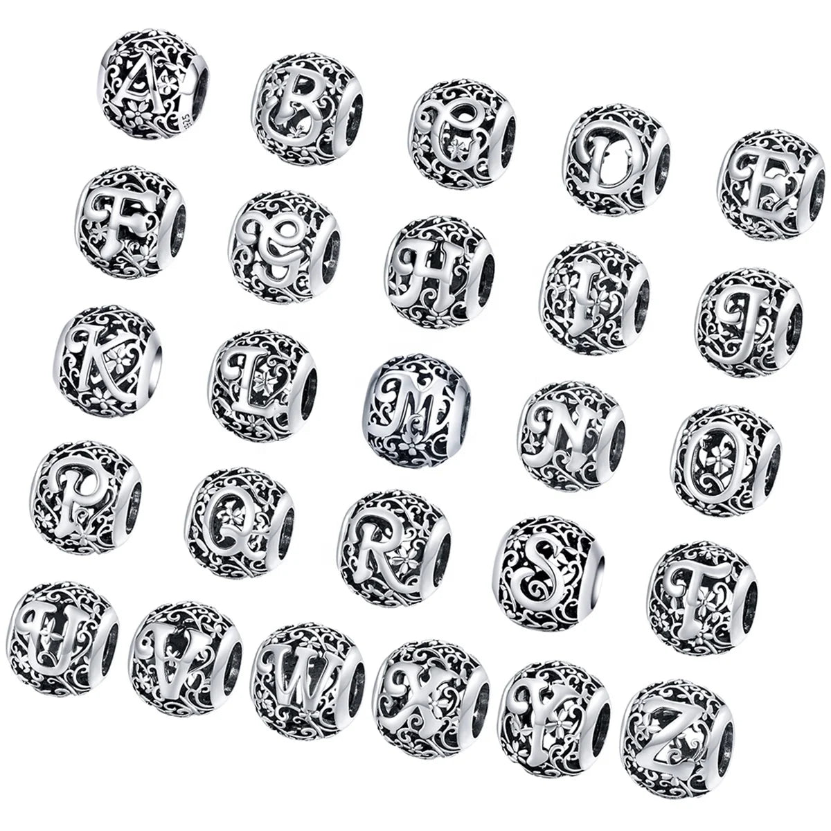 Fashion 925 Sterling Silver Vintage A-Z 26 Letters Beads Fit Original Charm Bracelet Pendant for Women Jewelry DIY SCC1444