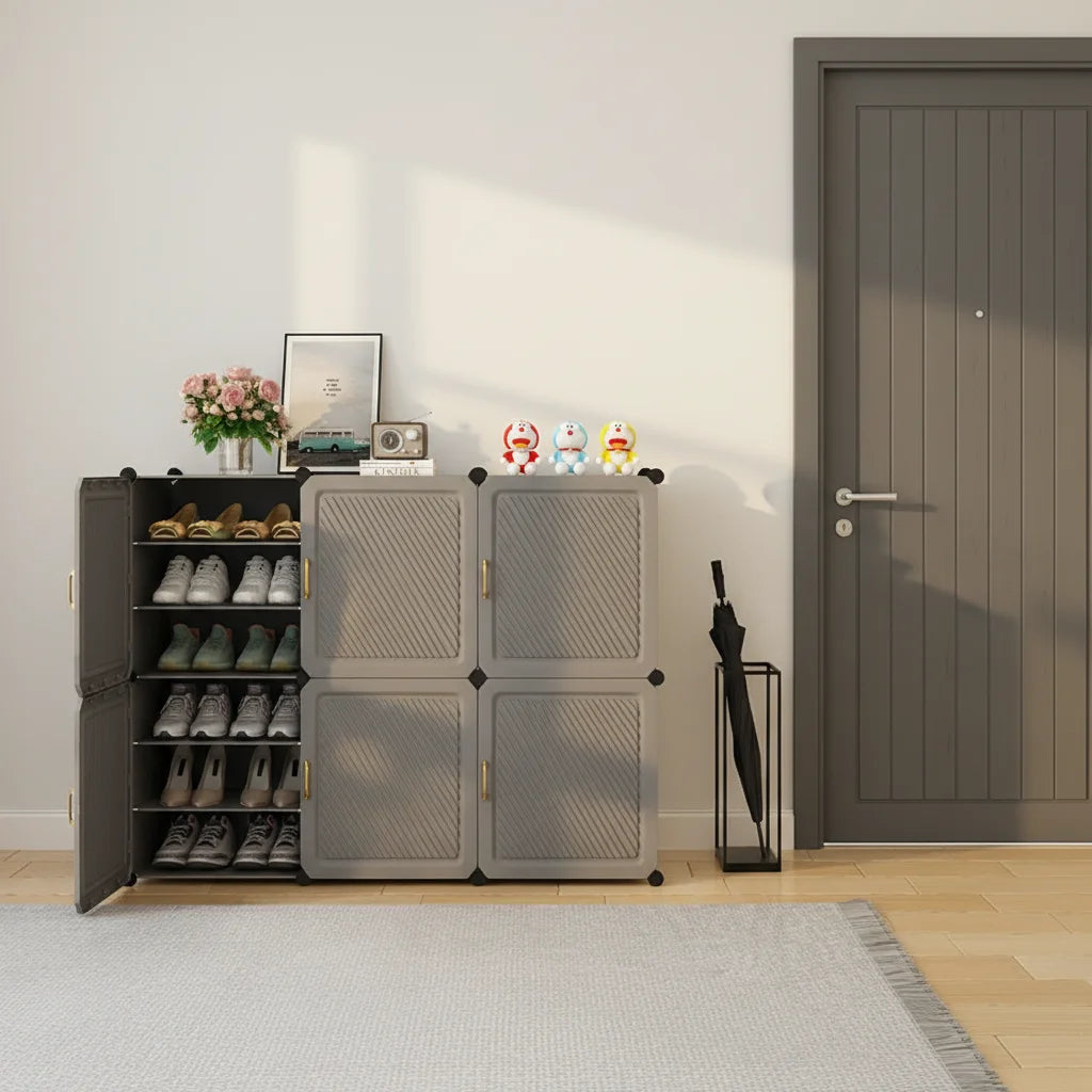Plastic Folding Convertible Shoe Rack Cabinet with Storage Tier for Home Furniture