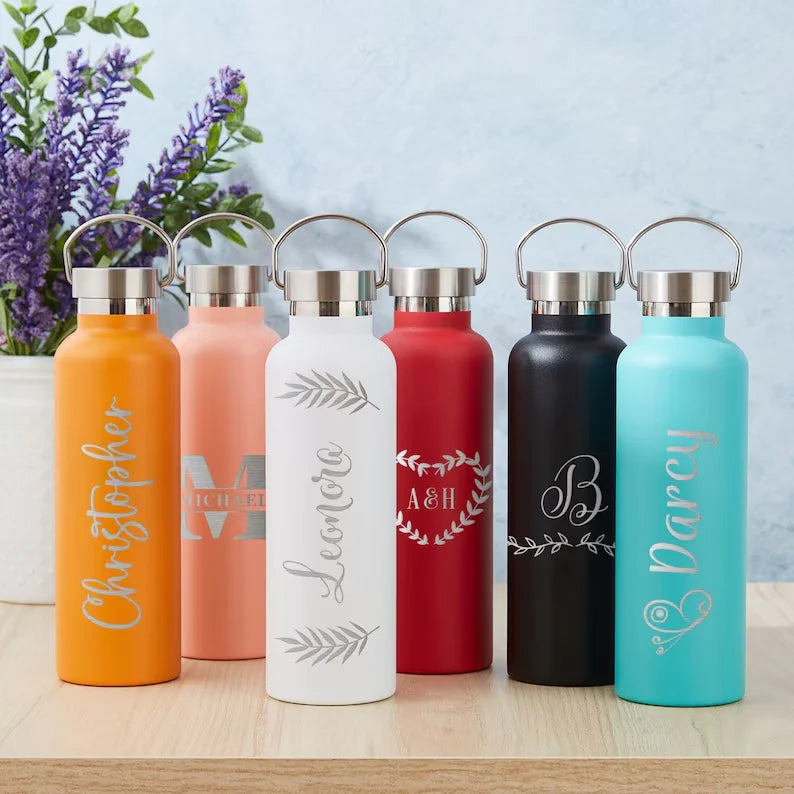LOW MOQ Customized Double Wall Stainless Steel Insulated Water Bottle Thermal Vacuum Flask With Handle Lid