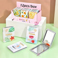 Hot-selling 12PCS/Box Rectangular Mirror Double Sides Folding Handheld Mirror 2X Magnification PU Portable Pocket Makeup Mirror